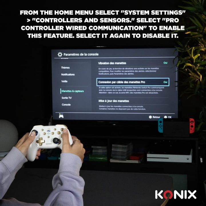Konix FFF Wired Controller für Nintendo Switch, Switch 2 und PC - Vibrationsfunktion - 3 m Kabel - W