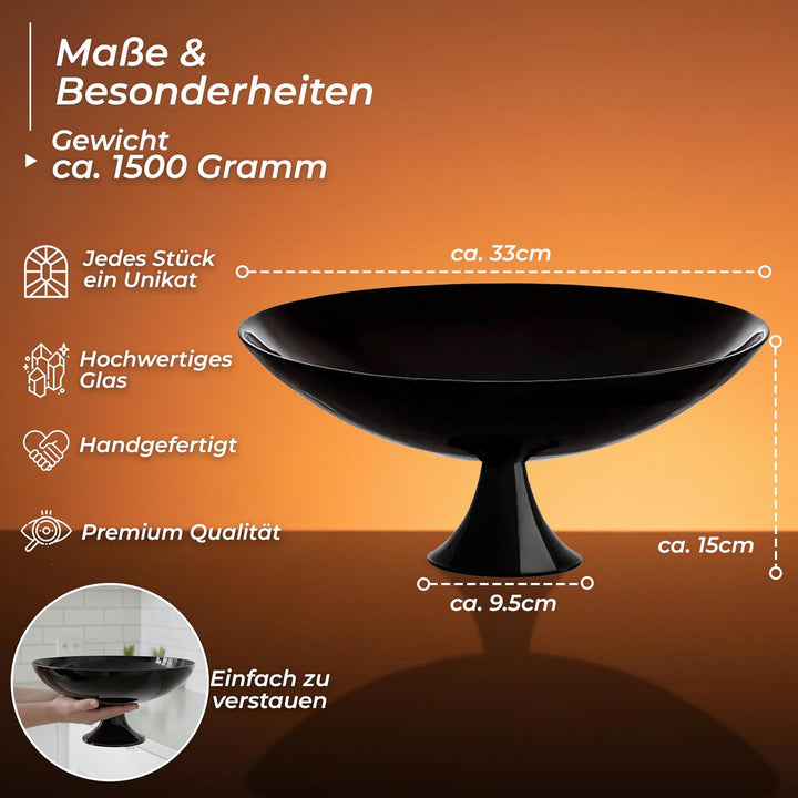 CRISTALICA Obstschale Schwarz - Dekoschale mit Fuss aus Glas - 33 cm Durchmesser - Premium Süssigkei