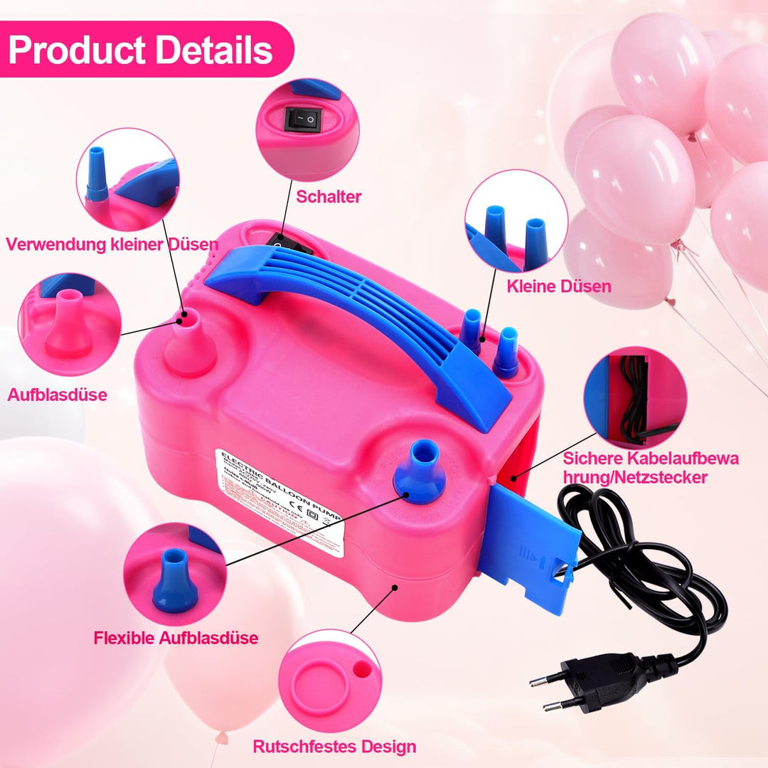 Luftballonpumpe Elektrisch,600W Elektrische Ballonpumpe Luftpumpe für Ballons,Doppeldüse Inflatorgeb