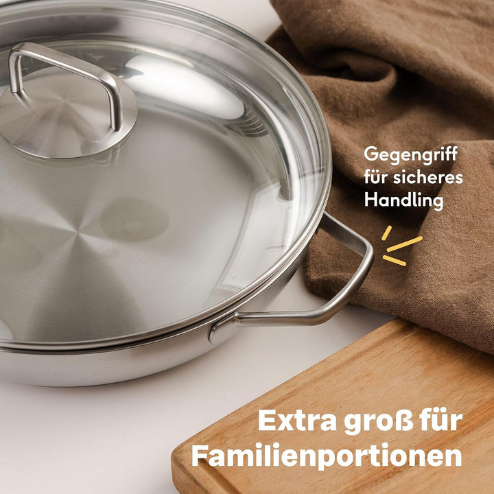 SILBERTHAL Pfannen Set 4 teilig - Edelstahlpfanne Unbeschichtet | 20, 24, 28 &amp; 32 cm - Induktionsgee