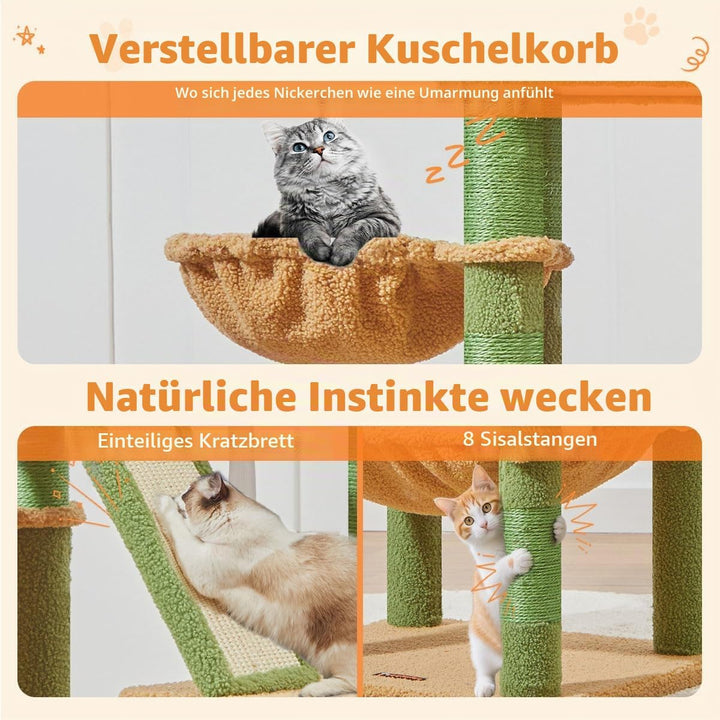 Taoqimiao 146CM Kratzbaum Gross, Katzenbaum Katzen Kratzbaum Grosse Katzen Stabil mit 2 Katzenhaus,