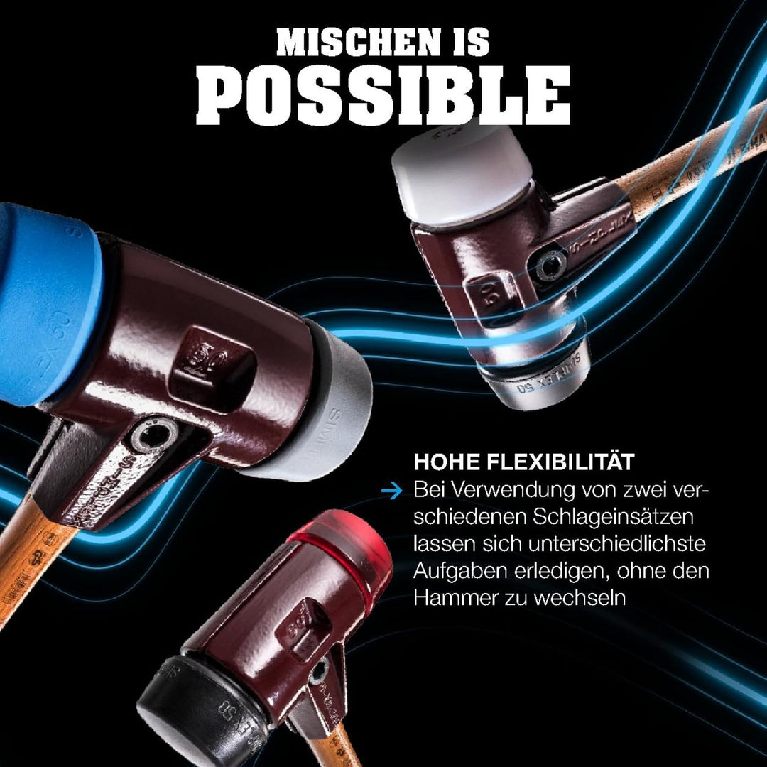 SIMPLEX-Schonhammer, Gummikomposition/Weichmetall; mit Tempergussgehäuse und hochwertigem Holzstiel