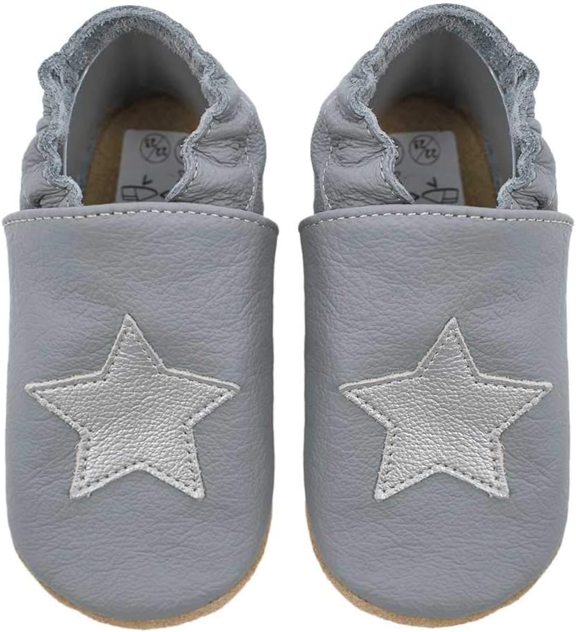 HOBEA-Germany Kitaschuhe Safestep, Kinderhausschuhe, Lederschuhe 28/29 EU Grau Stern Silber, 28/29 E
