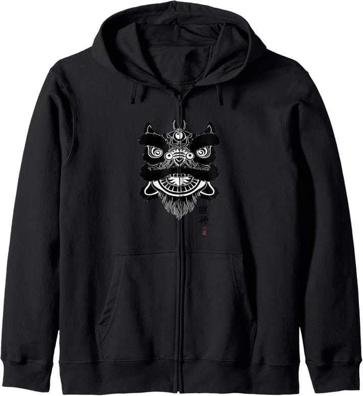 Löwentanz schwarz und weiss Kapuzenjacke