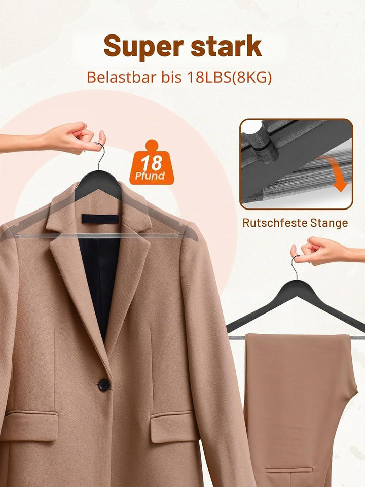 HOUSE DAY Kleiderbügel Holz Schwarz Kleiderbügel Jackenbügel Anzugbügel 20 stück Schwarz, 20 stück S