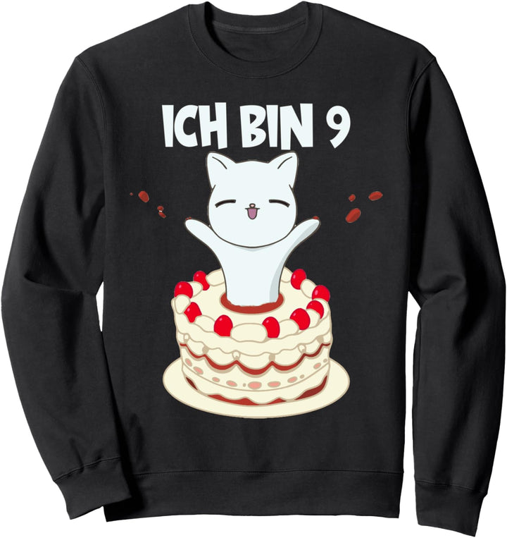 Ich bin 9! Niedliche Katze / Kätzchen mit Geburtstagskuchen Sweatshirt