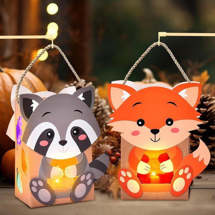 Herefun 5 Herbst Windlichter zum Basteln für Kinder, Herbst Tier Bastelsets mit Fuchs Eule Waschbär