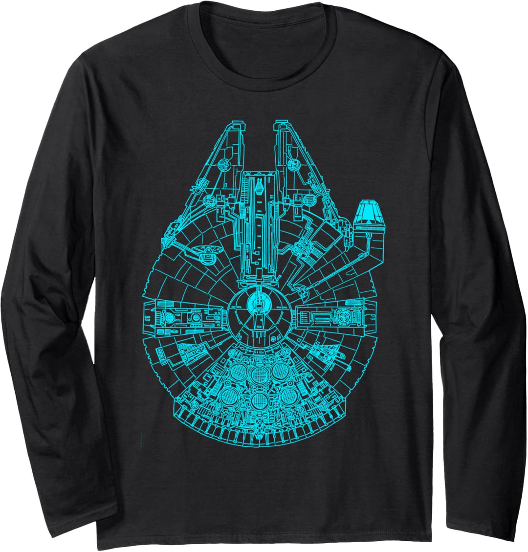 Star Wars Millennium Falcon Blue Outlined Poster Langarmshirt
