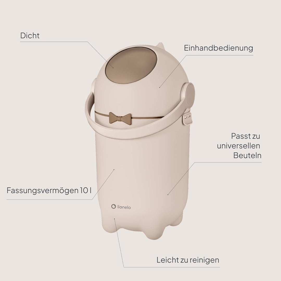 Lionelo Purebin – Windeleimer geruchsdicht, für universelle Beutel (ohne Kassette), Einhand-Bedienun
