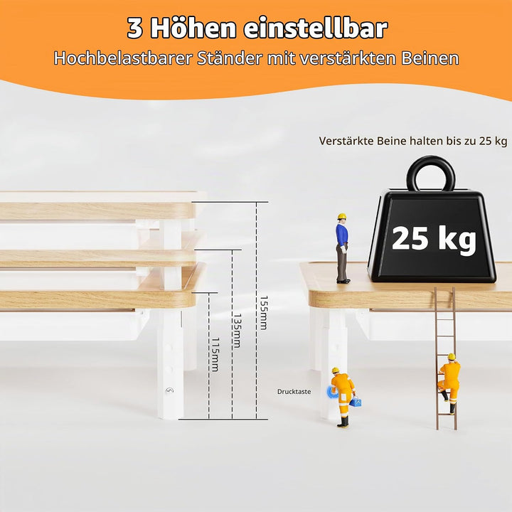 ETHU Monitorständer mit Schublade, 3-fach Höhenverstellbar, bis 25KG Eiche, Eiche