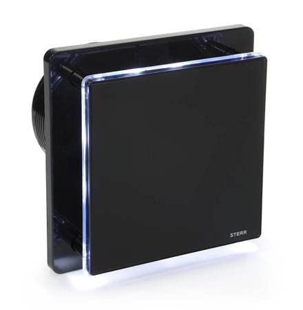 STERR Schwarzer Badlüfter 125 mm mit LED + TIMER - Badezimmerventilator - Glasfront - Modernes Ausse