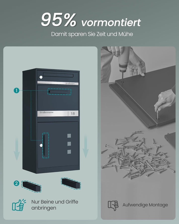 SONGMICS Paketbox, Paketbriefkasten, Briefkasten mit Paketfach, personalisiert, Paketkasten XXL, für