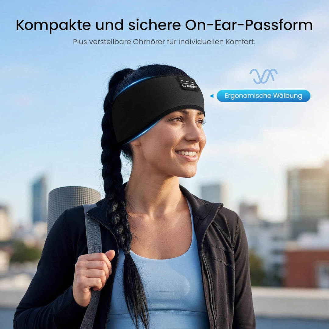 LC-dolida Schlafkopfhörer Bluetooth Stirnband Kopfhörer, Ultraweiche Bambus-Baumwoll Schlafkopfhörer