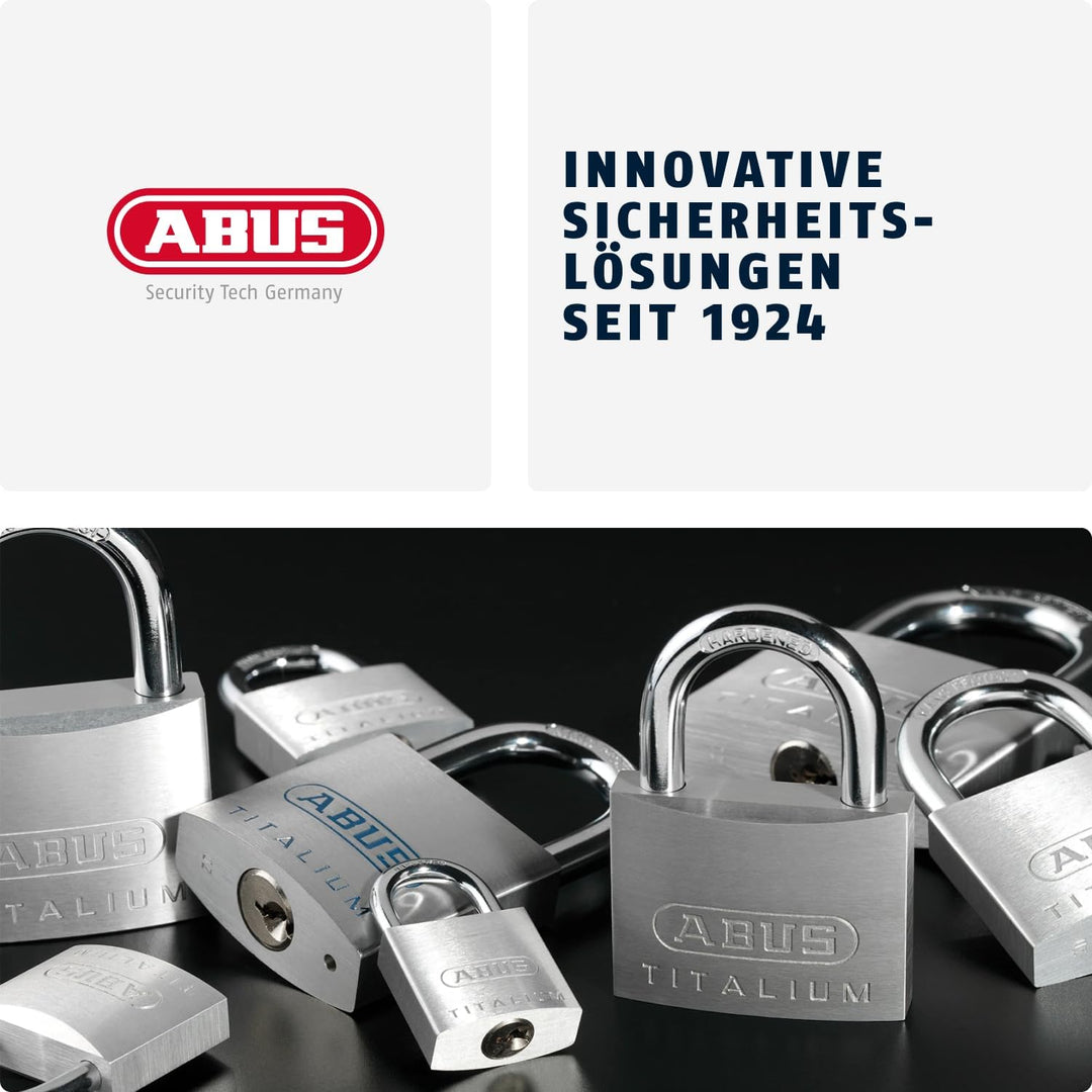 ABUS Vorhängeschloss Titalium 64TI/50HB80 mit hohem Bügel - Kellerschloss mit Schlosskörper aus Spez