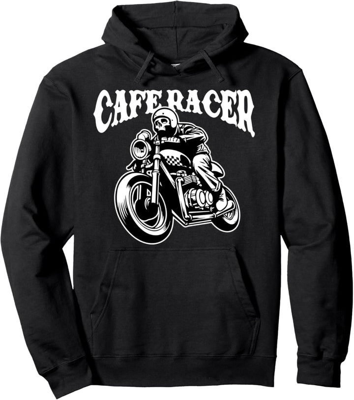 Café Racer Biker Skull Rider Wheelie Motorrad Pullover Hoodie