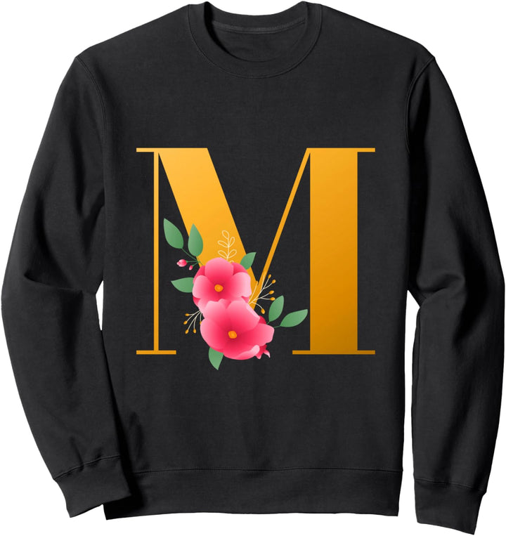 Floral M Alphabet Cute Initial Monogram Letter M Graphic Sweatshirt