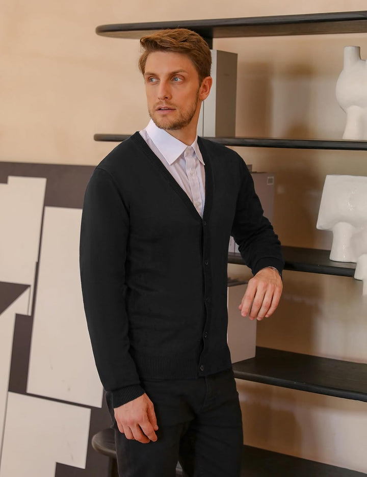 iClosam Herren Strickjacke Cardigan Mit V-Ausschnitt Aus Baumwolle Schwarz S, Schwarz S