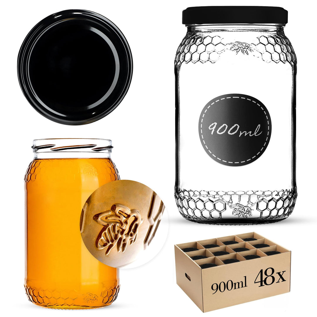 KADAX 48er Set Einmachgläser 900ml TO82 Schwarz, Grosse Sturzgläser mit Schraubdeckel, Einkochgläser