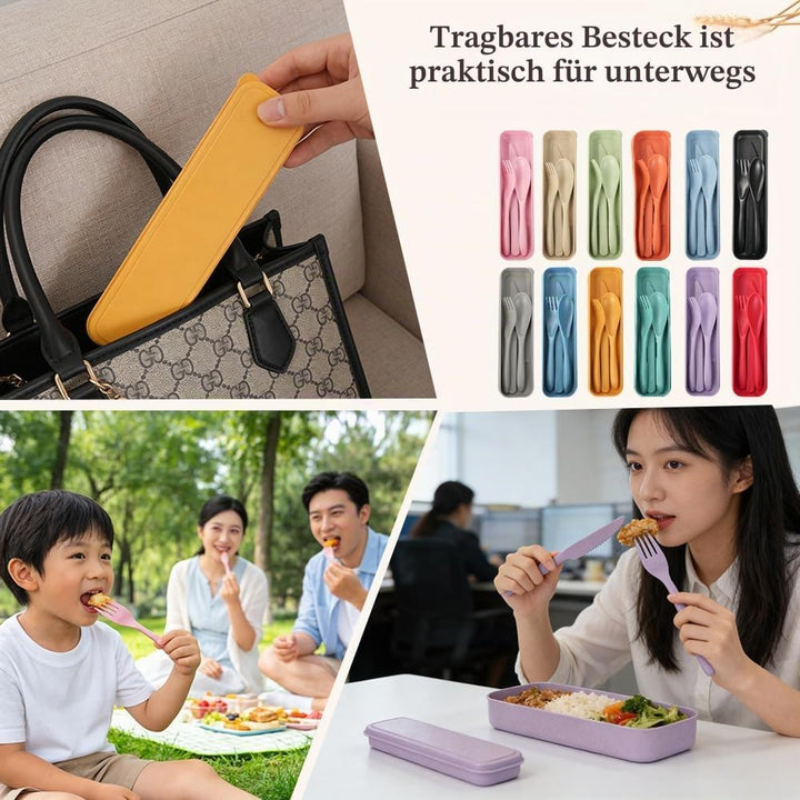 12 Sets Plastikbesteck, Tragbares Camping Besteck (12 Farben)