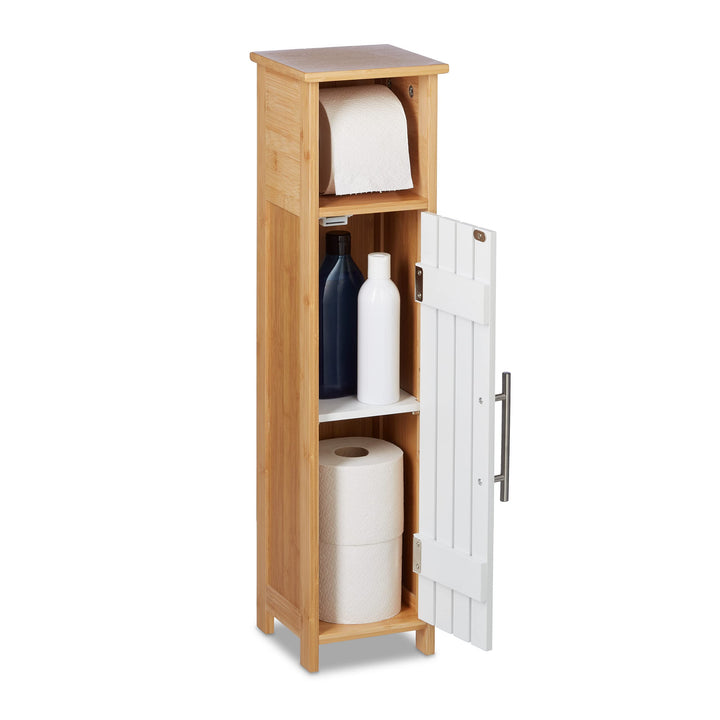 Relaxdays Toilettenpapierhalter stehend, Badezimmeregal HBT: 71x18x20 cm, MDF &amp; Bambus, WC Papier Sc