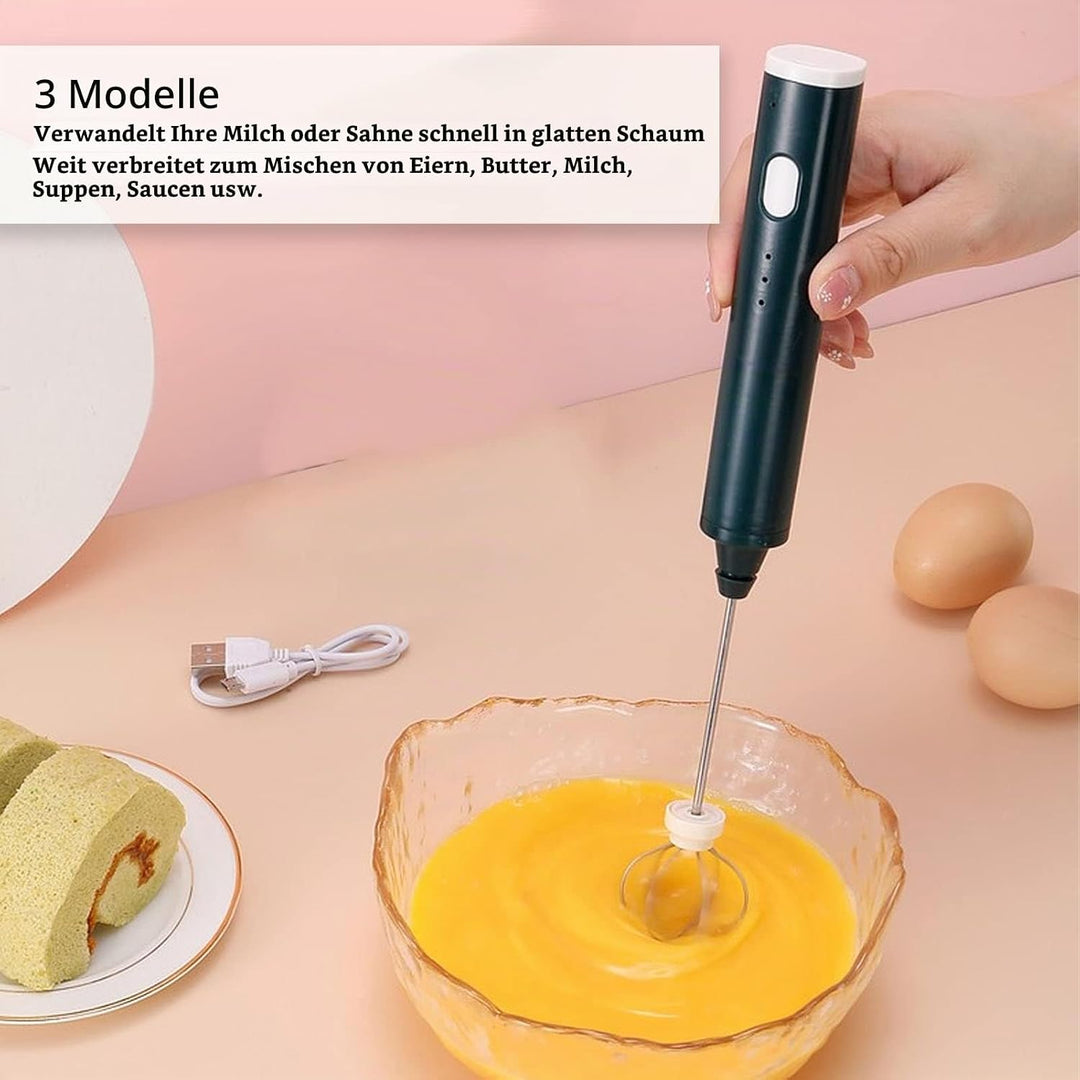Elektrischer Mini-Stabmixer, Kabelloser Elektrischer Schneebesen mit Wiederaufladbarem USB und 2 Sch