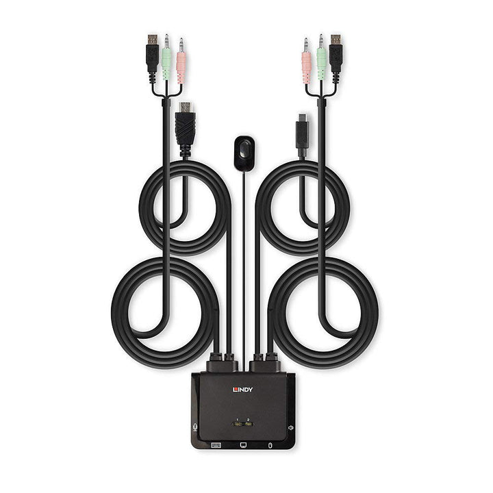 LINDY 42347 2 Port HDMI 18G, USB Typ C, USB 2.0 &amp; Audio Cable KVM Switch HDMI 18G, USB Typ C, USB 2.