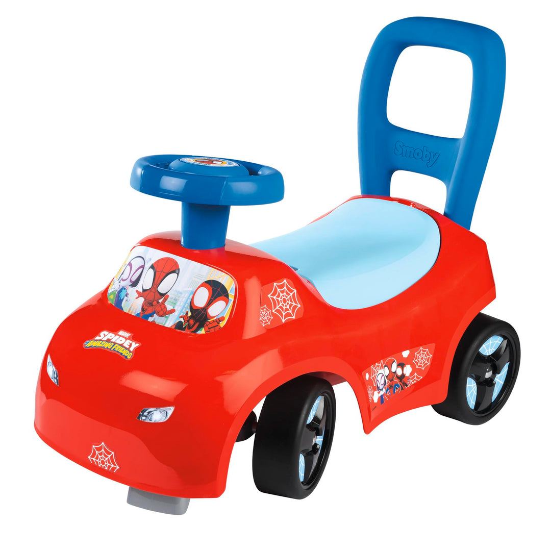 Smoby Spidey Rutscher – wendiges Kinderfahrzeug mit Hupenlenkrad – Rückenstütze, Staufach, Kippschut