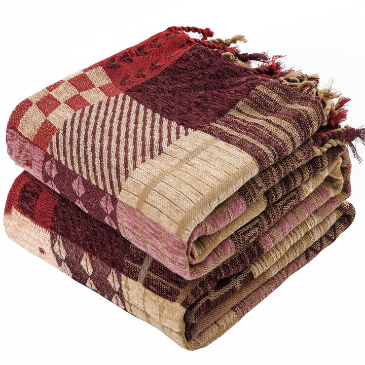 HOORDRY Chenille Gewebte Decke,Patchwork Doppelseitig Überwurf Rot 220 x 260 cm, Rot 220 x 260 cm