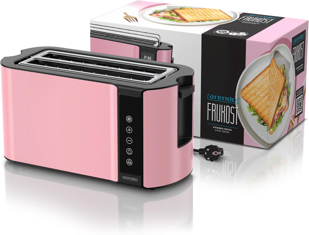 Arendo - Edelstahl Toaster Langschlitz 4 Scheiben - Touchscreen – Doppelwandgehäuse – 1500 W – Integ