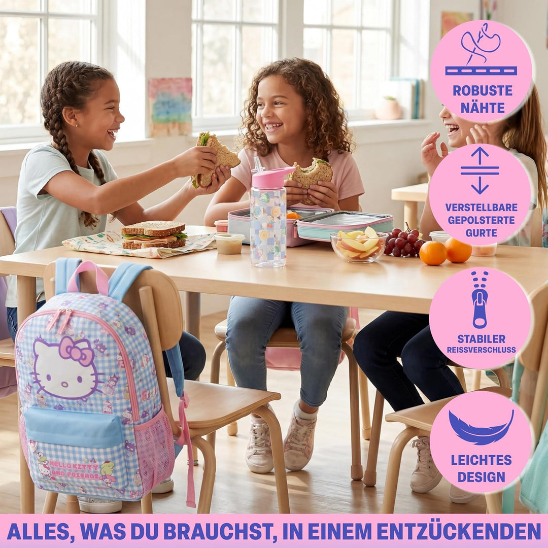 Get Trend Hello Kitty Sanrio Rucksack Kinder Set, Kinderrucksack &amp; Trinkflasche, 500ml Schule Sport