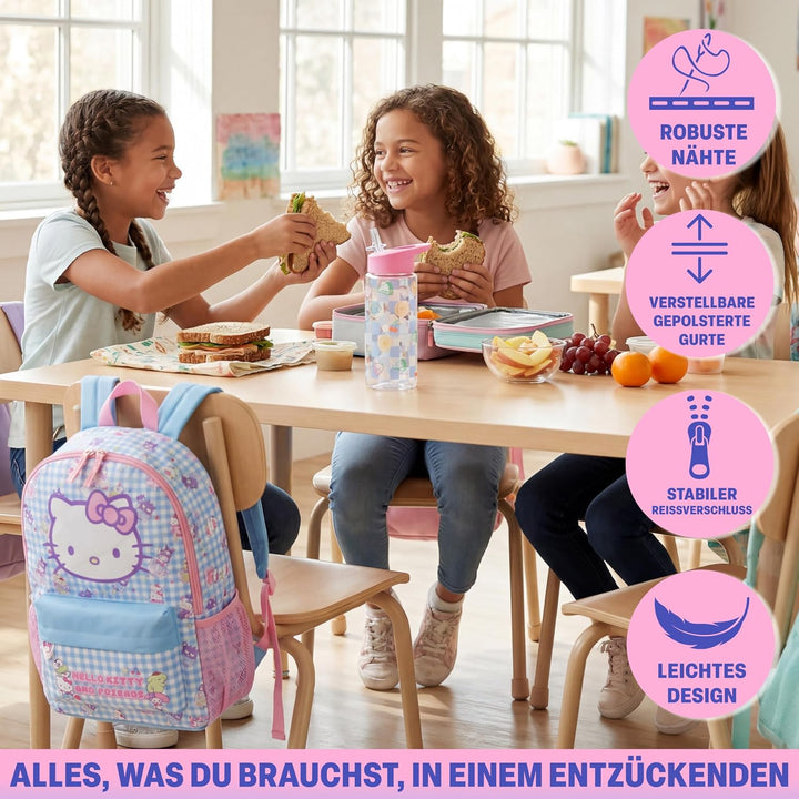 Get Trend Hello Kitty Sanrio Rucksack Kinder Set, Kinderrucksack &amp; Trinkflasche, 500ml Schule Sport