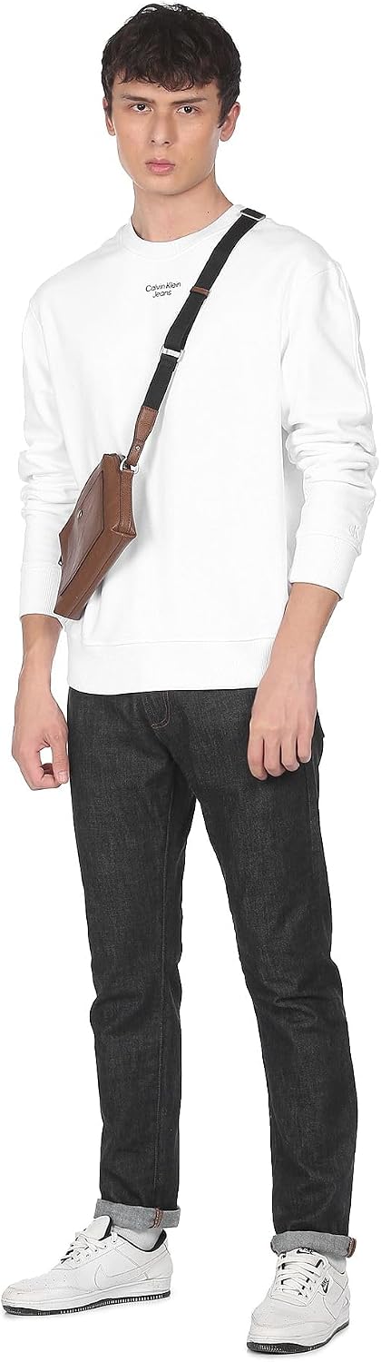 Calvin Klein Jeans Herren Stacked Logo Rundhalsausschnitt Schweres Strickmaterial XL Weiss (Bright W