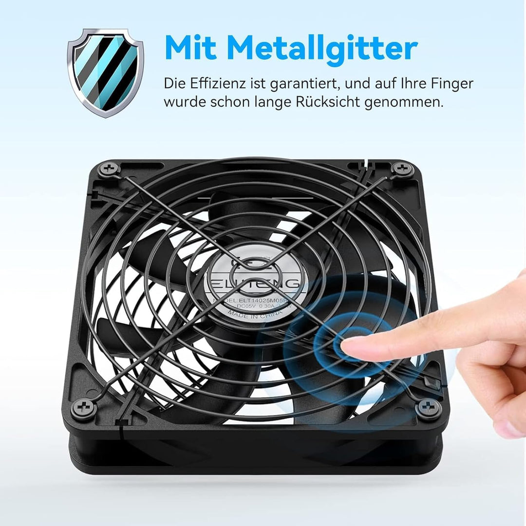 ELUTENG 140mm USB Lüfter PC Lüfter mit 3 Einstellbare Geschwindigkeiten,USB Ventilator 140mm 5V PC V