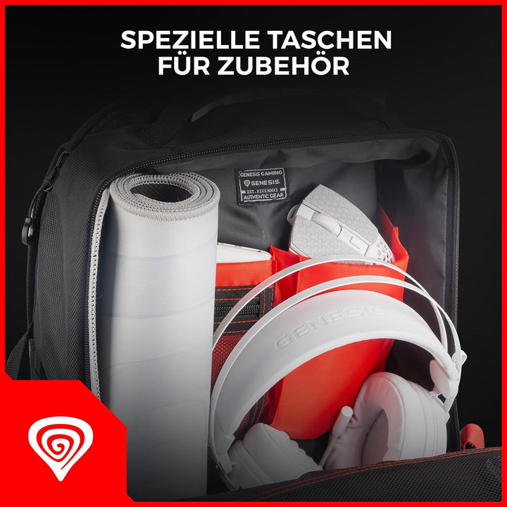 Genesis Pallad 410 Laptop Rucksack 15,6 Zoll, 17 L, 7 Taschen, Schwarz 15.6 pollici, 15.6 pollici