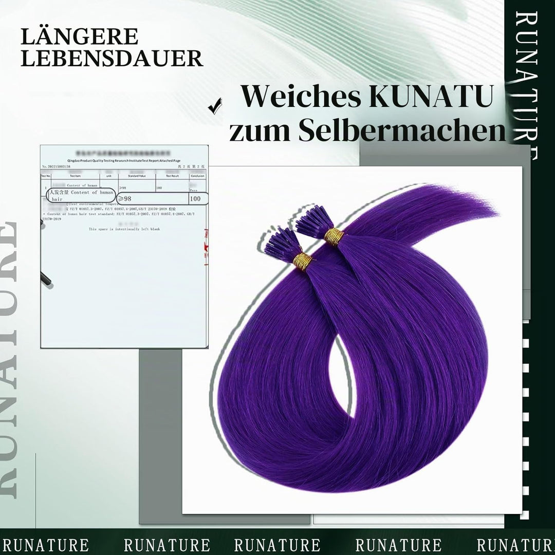 RUNATURE Extensions Echthaar Bondings Lila 45cm Bunte Echthaar Extensions Bondings Lila Extensions E