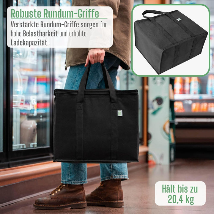 VENO 2-er Pack Wiederverwendbare Kühltasche, Isoliertasche, Einkaufstasche gross mit robuste Griffe,