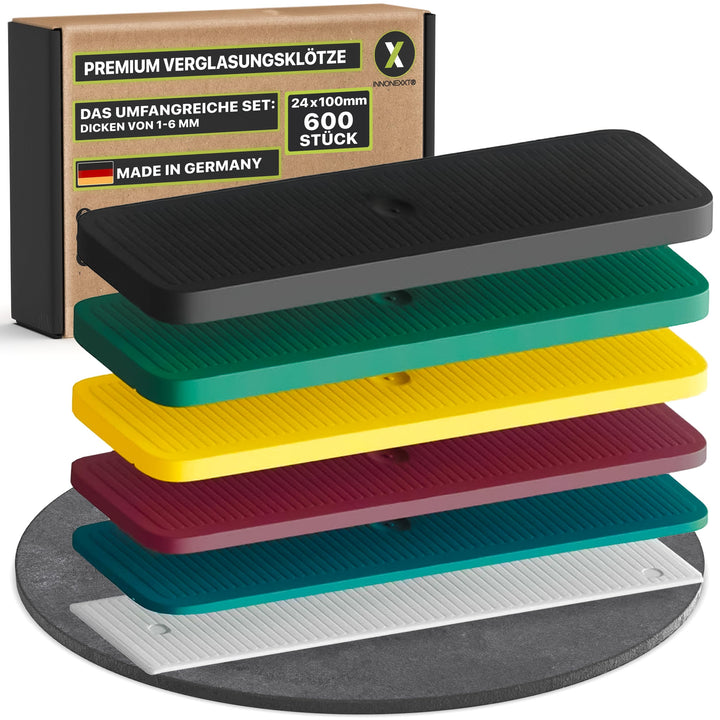 INNONEXXT® Premium Verglasungsklötze | 24 x 100 mm, 600 Stück | Made in Germany | Unterlegplatten, A