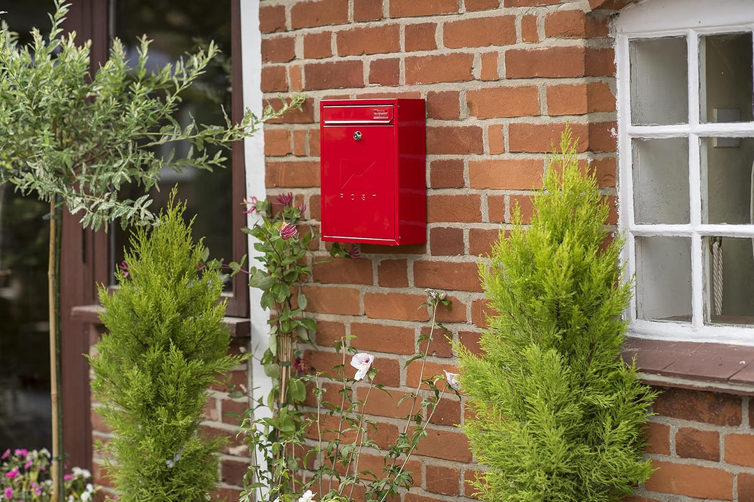 BURG-WÄCHTER MB05R Compact Briefkasten aus verzinktem Stahl zur Wandmontage, Pillarbox Red, Pillarbo
