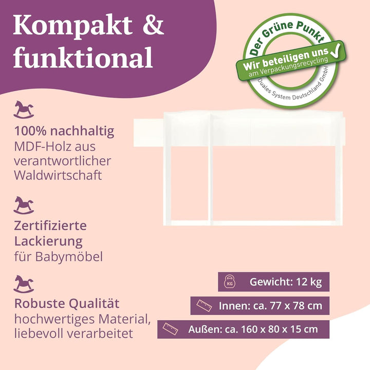 Puckdaddy® Noah | Wickelaufsatz für IKEA Hemnes Kommode u.Ä. | 160x80x15cm | Wickelauflage mit Blend