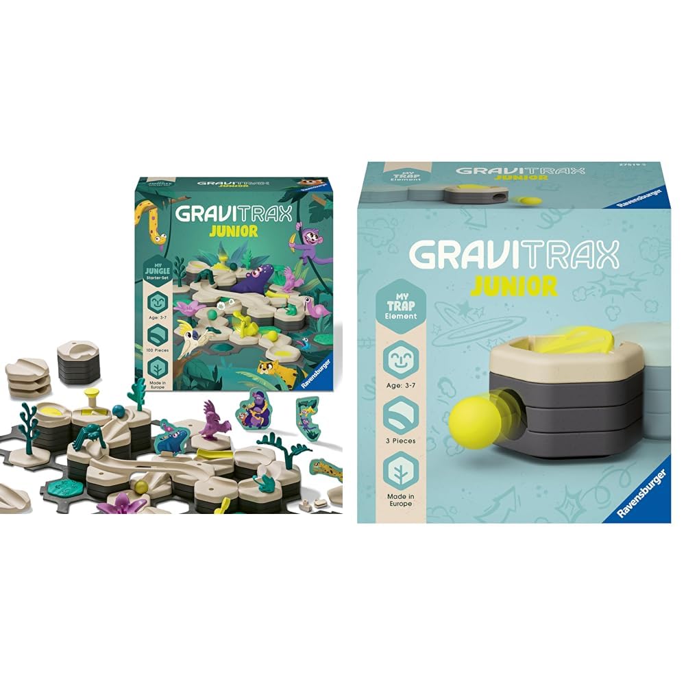 Ravensburger GraviTrax Junior Starter-Set L Jungle &amp; GraviTrax Junior Element Trap - Erweiterbare Ku