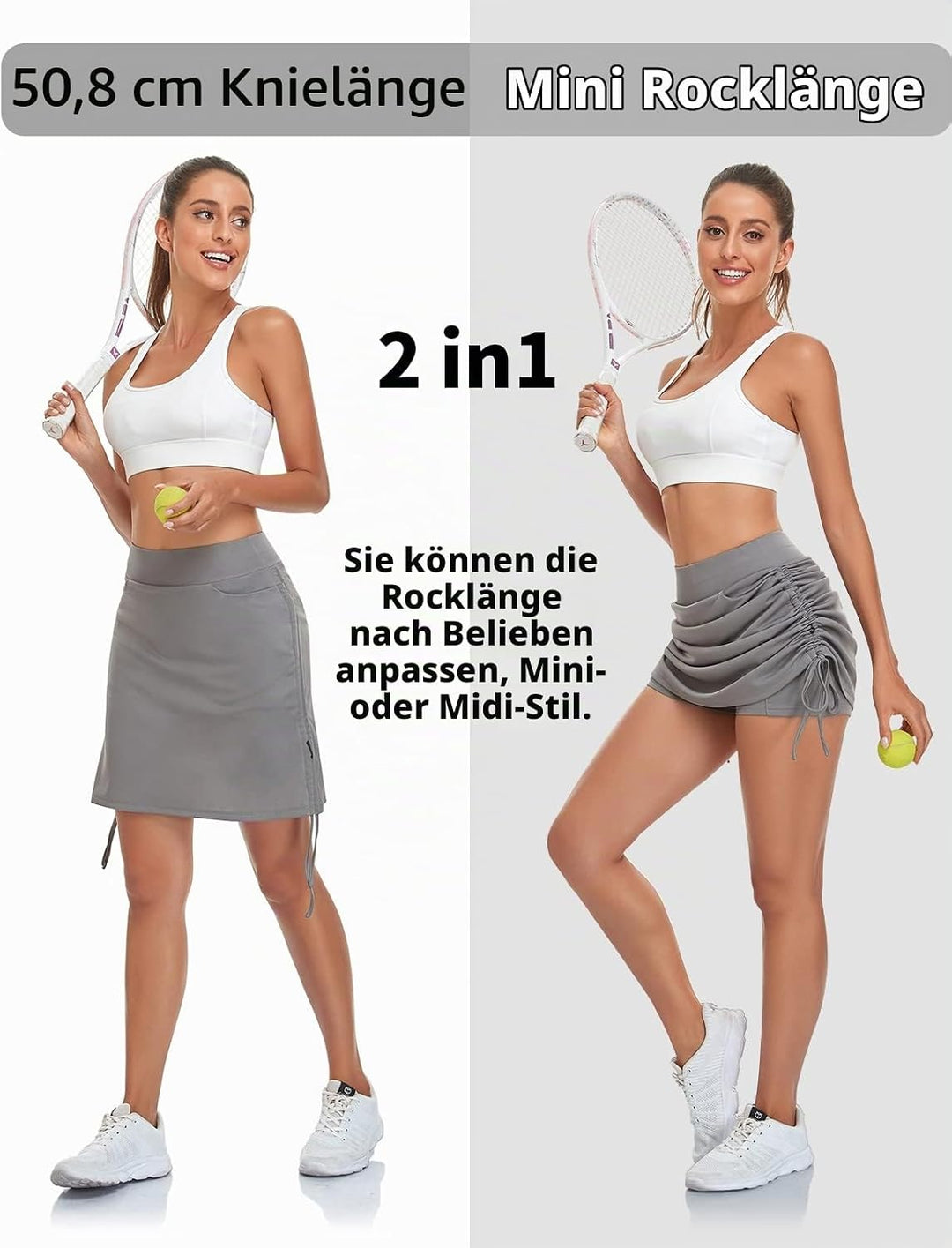 Soneven Hosenrock Damen Knielang Kurz Tennisrock Wanderrock Damen mit Innenhose Sport Rock Tennis Sk
