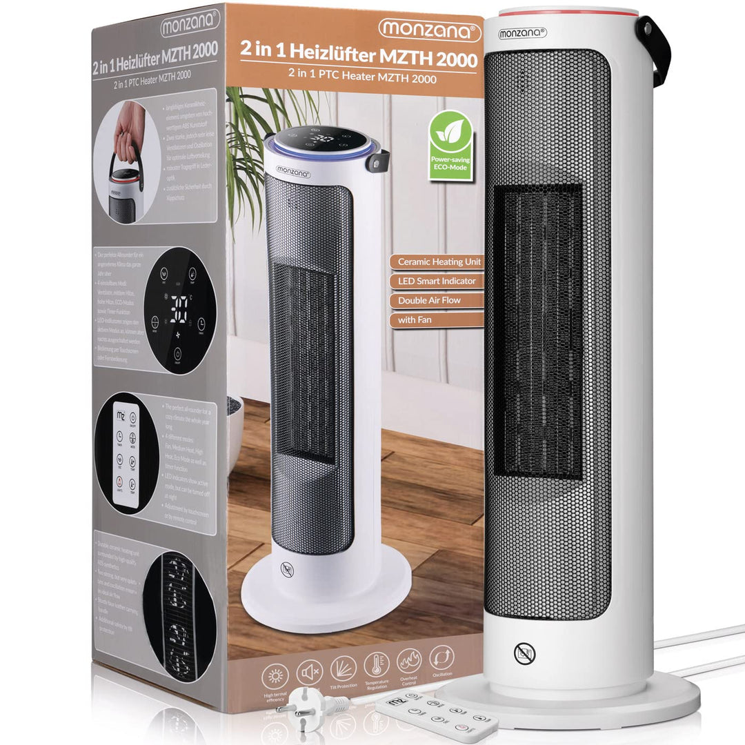 Monzana® Keramik Heizlüfter 2000W 4 Betriebsmodi 15-35°C Energiesparend 70° Oszillation Timer Leise