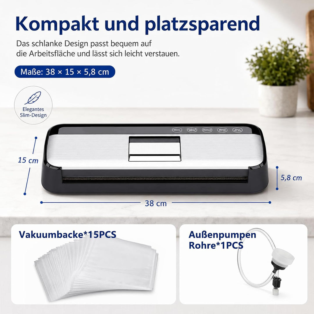 Vakuumiergerät für Lebensmittel, Vollautomatischer Vakuumierer mit 15 Beutel, Folienschweissgerät fü