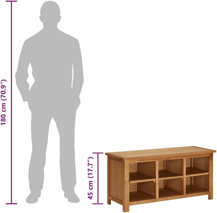 Schuhregal 90x37x45 cm aus massivem Eichenholz mit sechs Fächern, schmaler Ablageschrank, platzspare