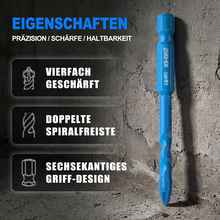 Fliesenbohrer Diamantbohrer Glasbohrer Set 10-tlg. 5, 5, 6, 6, 8, 8, 10, 10, 12 mm + 6 mm Karbidbohr