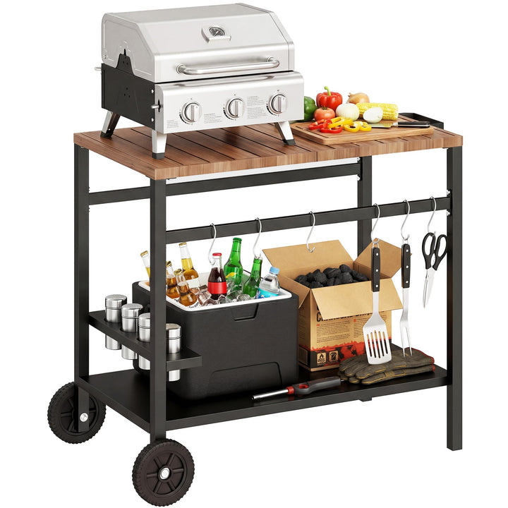 Outsunny Küchenwagen mit Rollen, Servierwagen, Rollwagen mit Haken, Getränkehalter, Küchenhilfe, BBQ