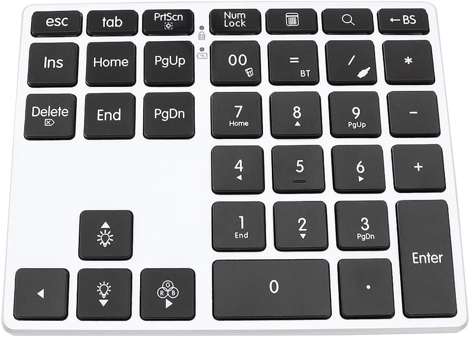 Riven Bluetooth Numeric Keypad, 34 Tasten Wiederaufladbare Wireless Numeric Keypad mit 7 Farben Hint