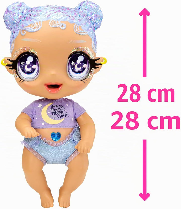 Glitter Babyz MGA Selena Stargazer - Babypuppe mit 3 magischen Farbwechseln durch eiskaltes Wasser,