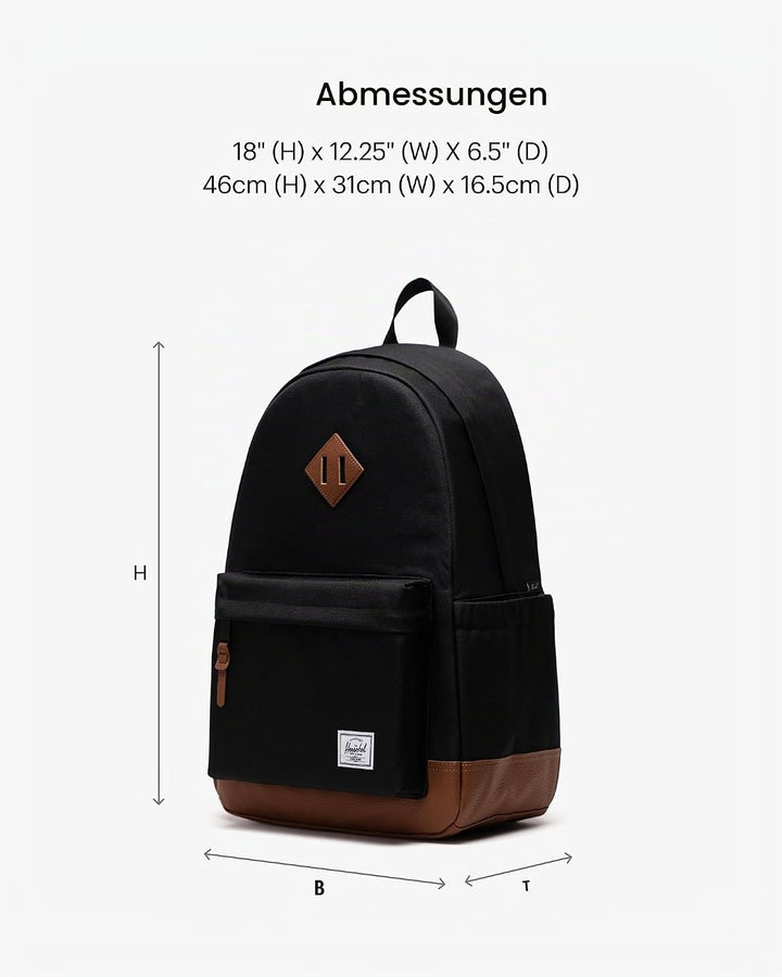 Herschel Unisex Heritage-Rucksack Backpack, Schwarz Black/Tan, Black/Tan