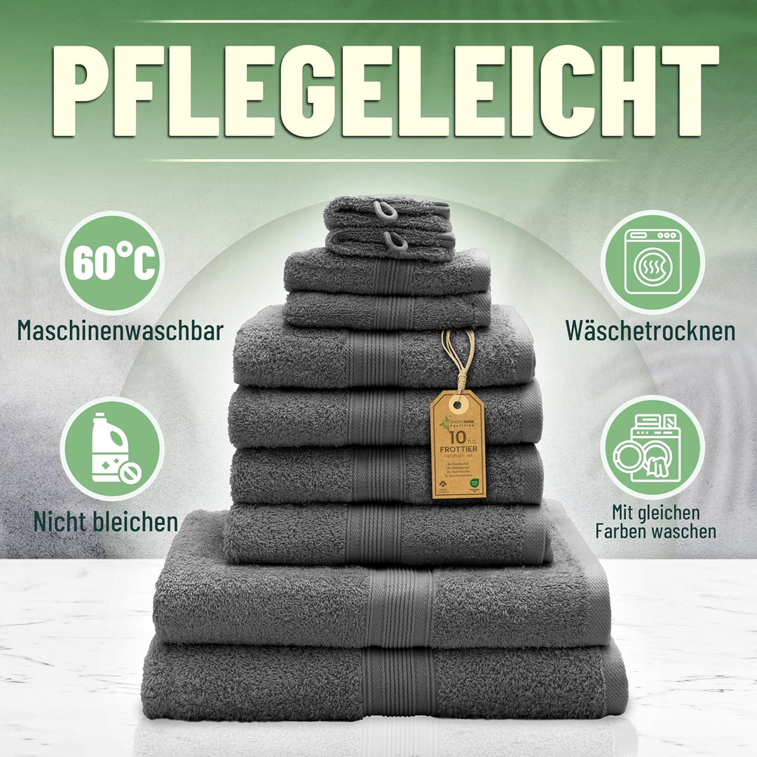 GREEN MARK Textilien 10 TLG. FROTTIER Handtuch-Set mit verschiedenen Grössen 4X Handtücher, 2X Dusch